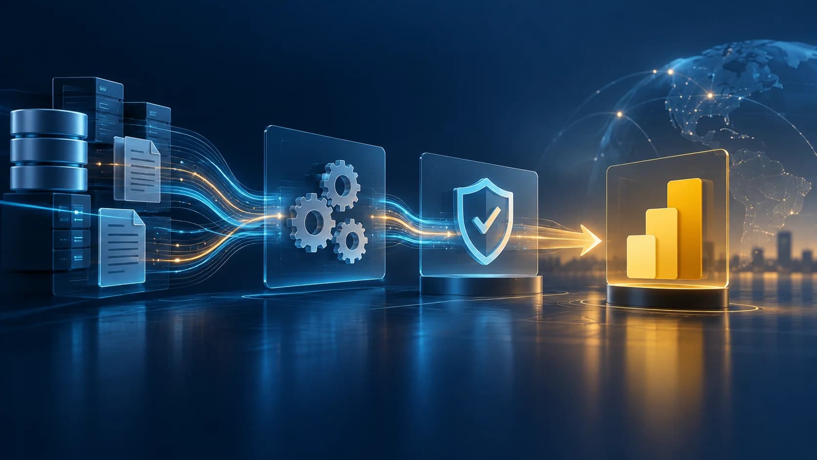 Data layers connected from sources to an approved indicator.